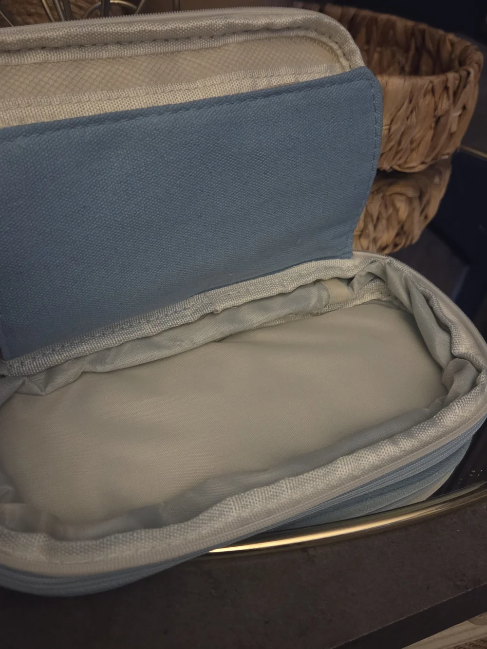 NWT Blue Canvas Cosmetic Organizer Makeup Brush Travel Case | Multi-Compartment
